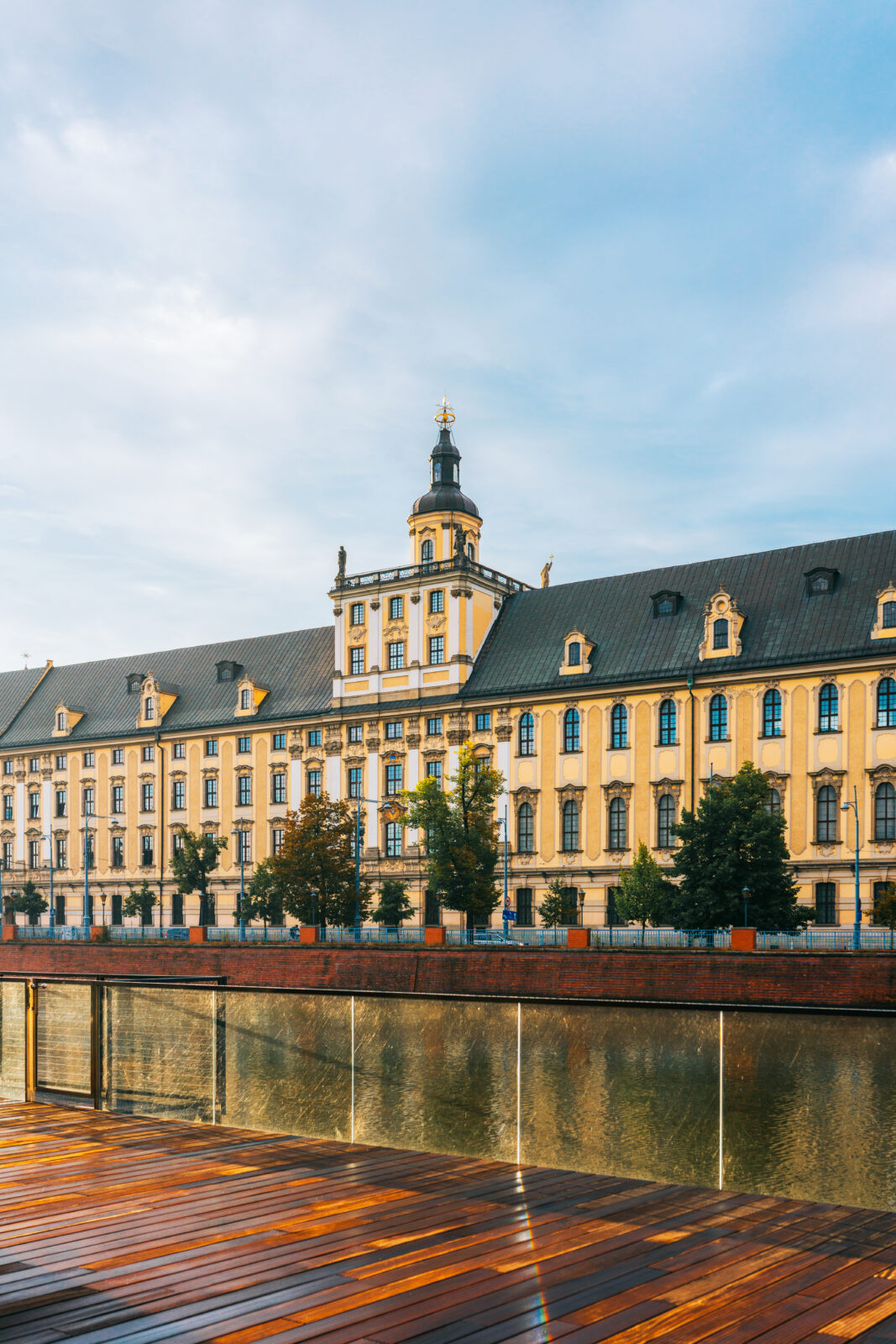 Widok z kładki na gmach główny